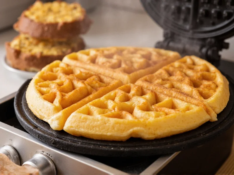 Golden homemade waffles with steam rising