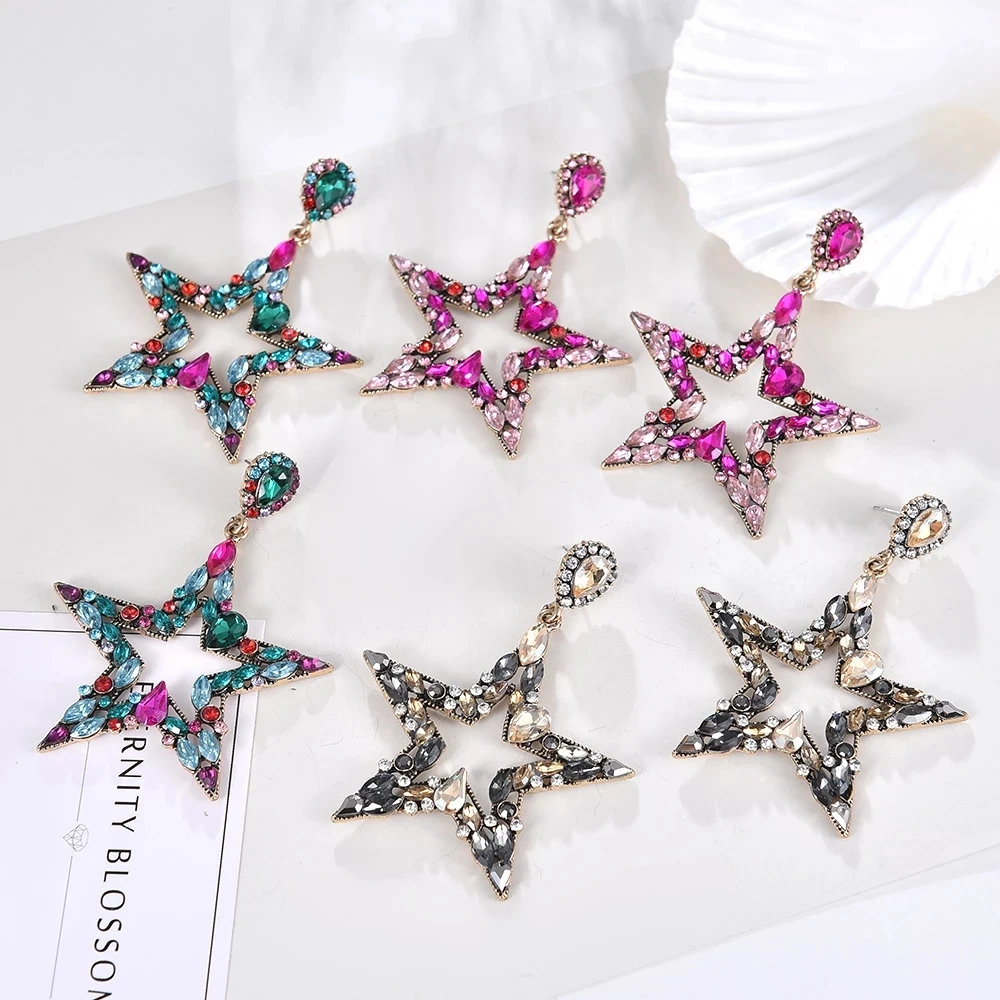 

Fashion Jewelry Maxi Statement Earrings Accessories Baroque Style Crystal Big Star Pendant Drop Star Earrings For Women, Many colors fyi