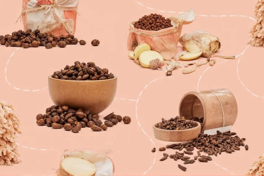 Close-up of whole cloves and ground cloves showing their distinctive shape and color