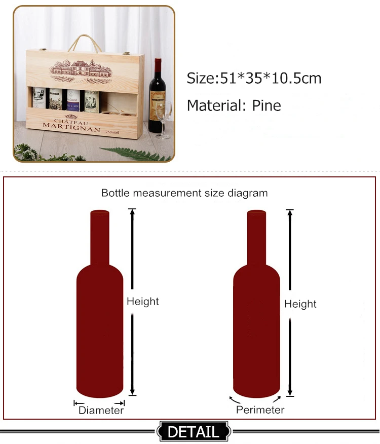 Portable Wine Wooden Case Cheap Wooden Wine Boxes Six Wine Bottle