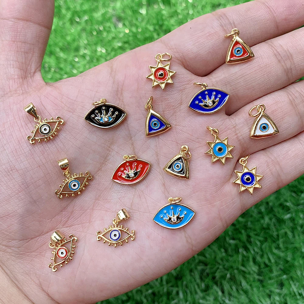 

Sunflower/triangle Monster eyes Enamel pendant Nickel Free Brass accessories DIY jewelry gift Bulk jewelry accessories wholesale