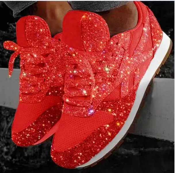 

Fashion Women Sneakers Lace Up Vulcanized Shoes Bling Sparkly Platform Shoes For Women Breathable Ladies Casual shoes