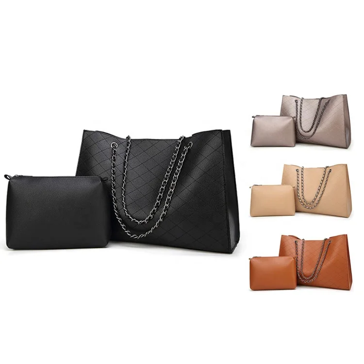 

Fashion High Quality Pu Leather 2 Pieces Ladies Wallet And Handbag Bag Waterproof Letter Handbag, Gold, brown, black, apricot