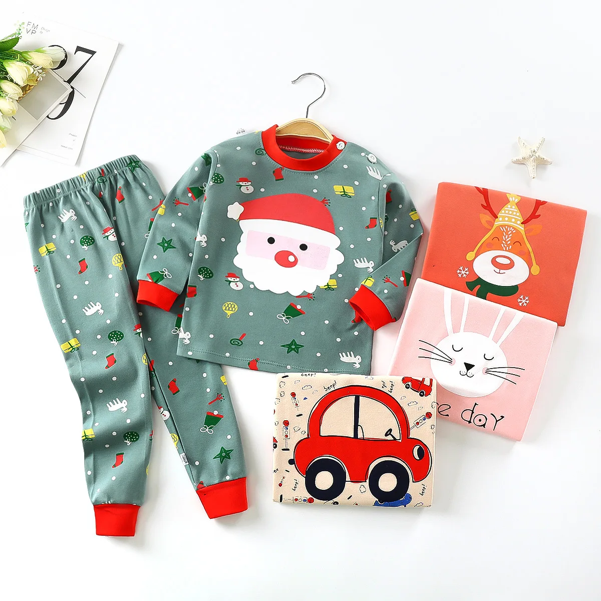 

Autumn 100% Cotton Home Clothing Kids Clothes Sets for Children with Cartoon Printing and Dyeing for Boys and Girls, As picture