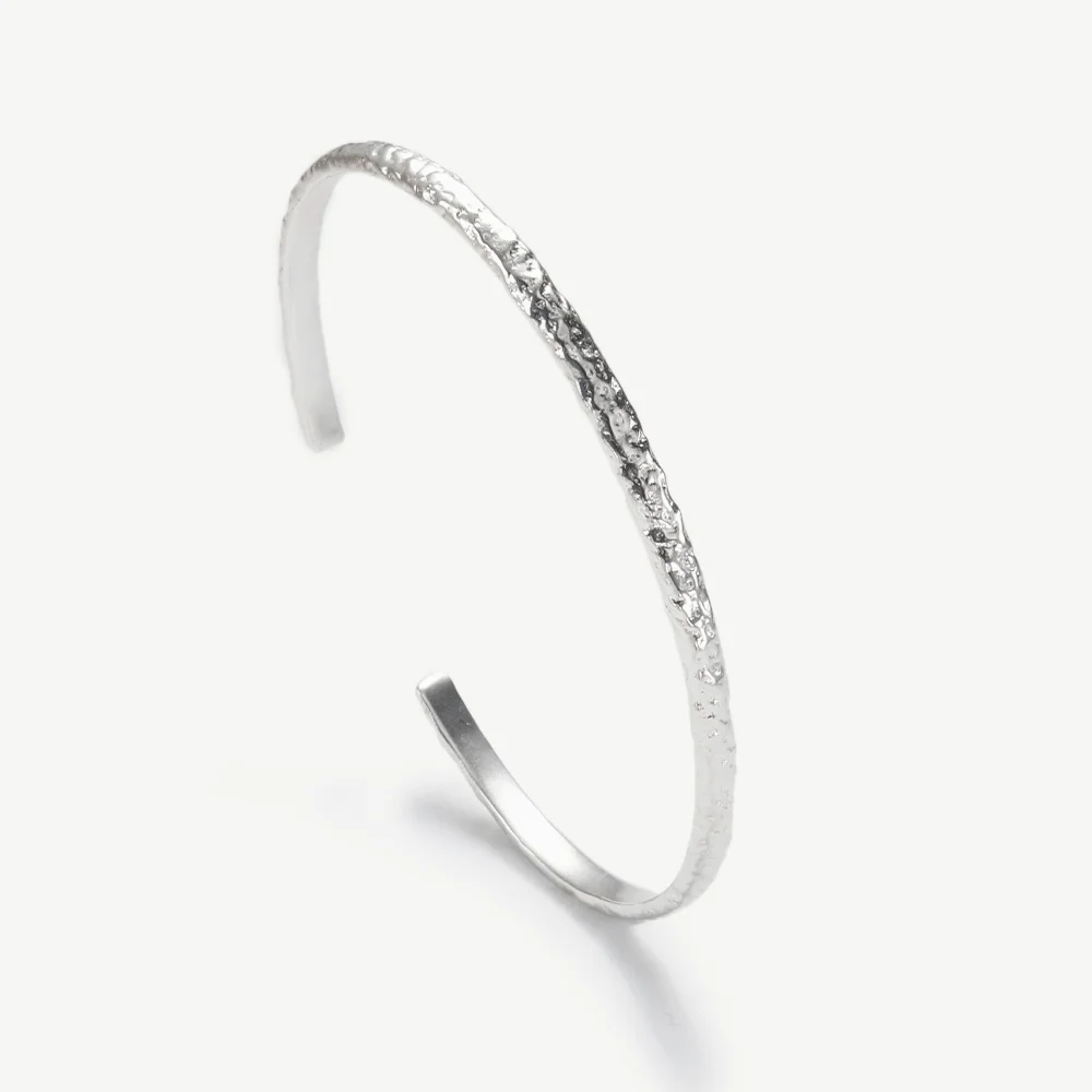 

Chris April wholesale white gold plated 925 sterling silver organic texture bumpy cuff bangle adjustable bracelet