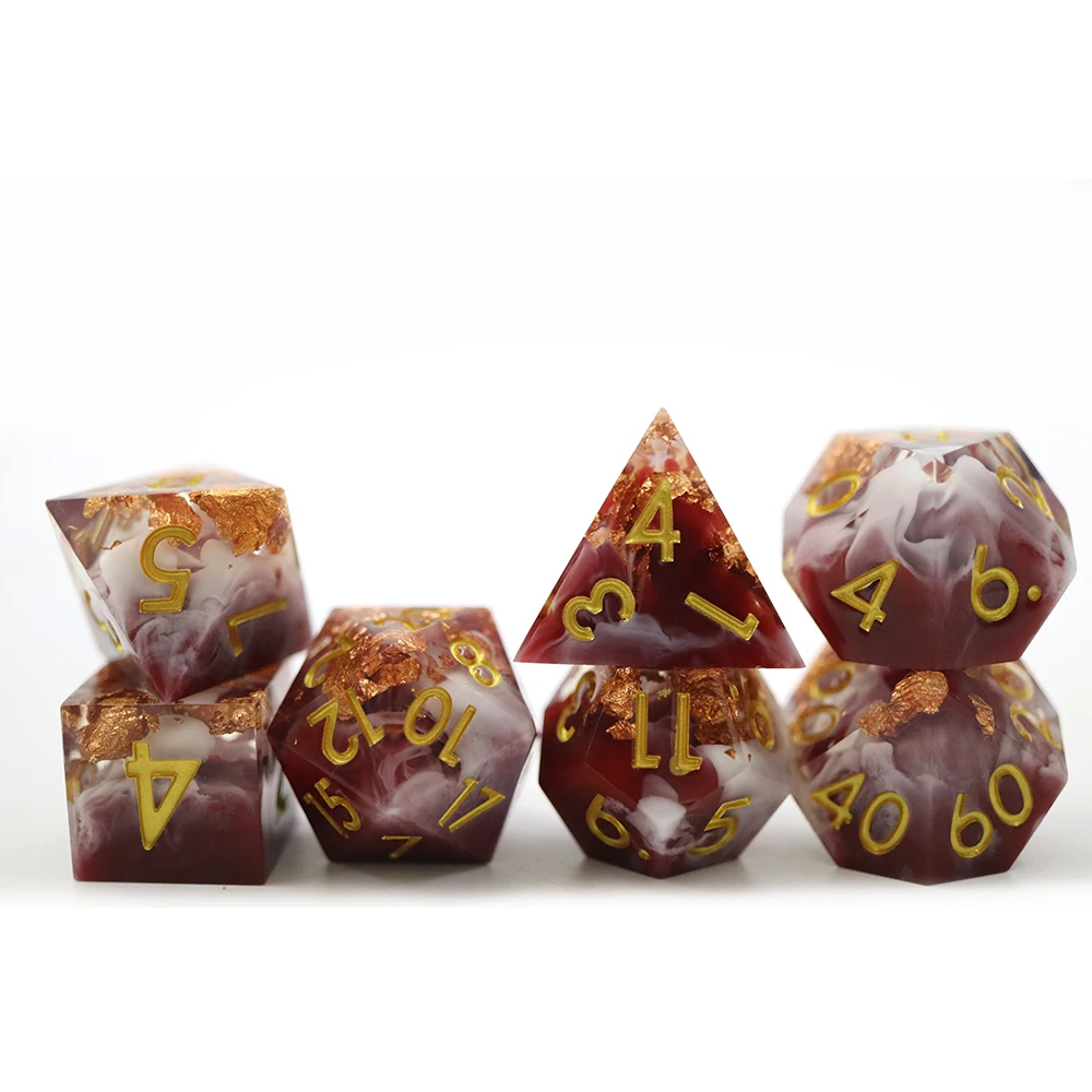 

Custom Color Gilt Dice Liquid Core DND Dice Set With Gold Number