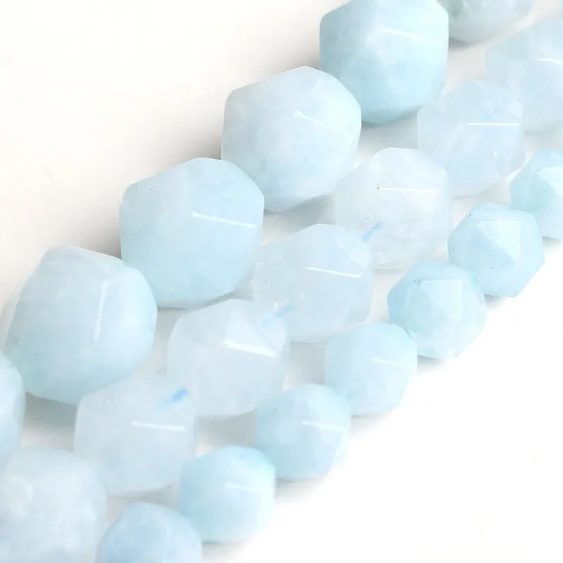 

Natural Stone Faceted Blue Aquamarines Loose Stone Beads For Jewelry Making DIY Bracelet Necklace