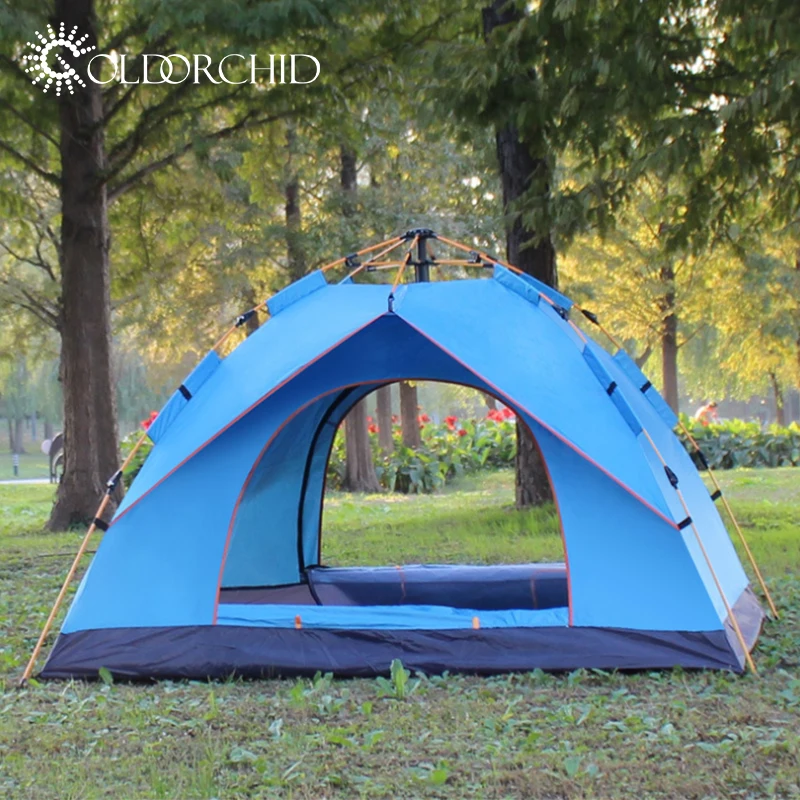 

Sun-resistant traveling Quick Automatic Opening camping double layer 3-4 person tent, Dark green,blue, orange, grass green