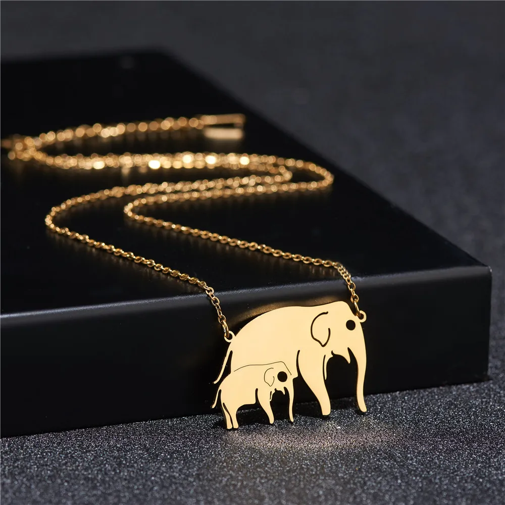 

With Family Elephant Pendant Women Necklaces Gold Plated Necklace