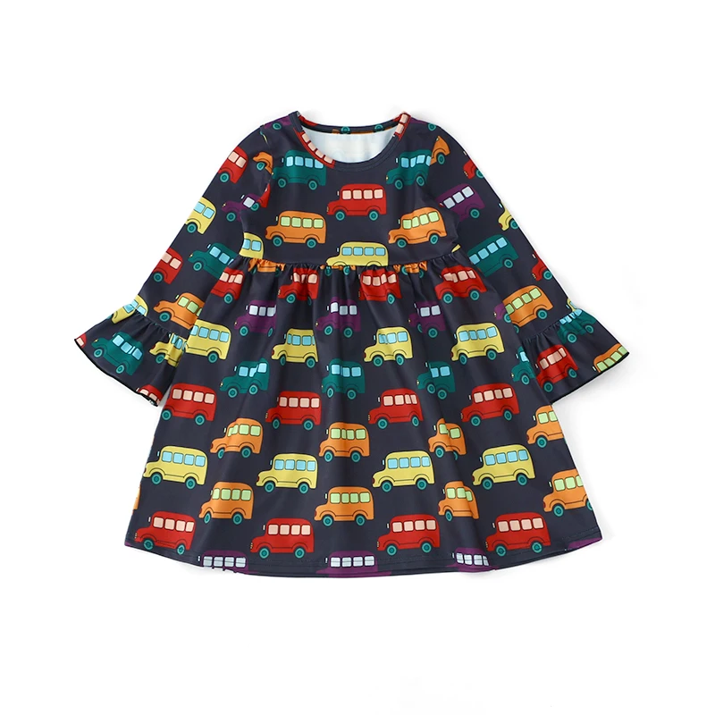 

2021 Latest Design Car Printed Comfort Fabric Milk Silk Baby Girl Sweet Dress, Picture shows