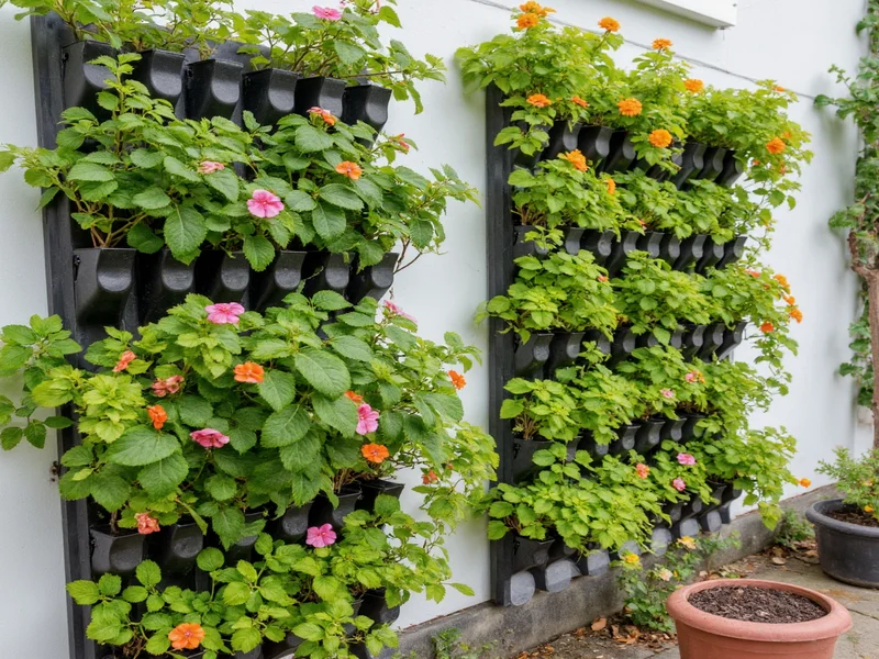 Vertical garden using upcycled plastic bottle planters