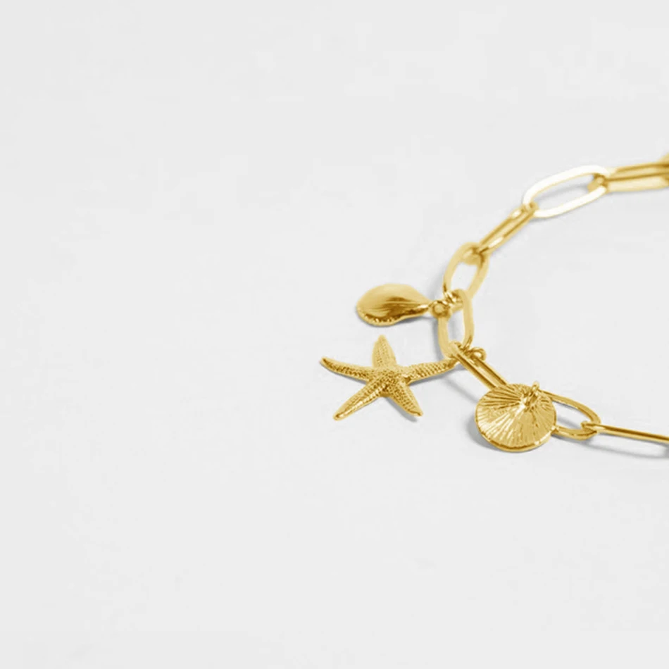 

High Quality Brass 18k Gold Plated Starfish Coins Charm Bracelet For Woman Fashion Jewelry, Customized color