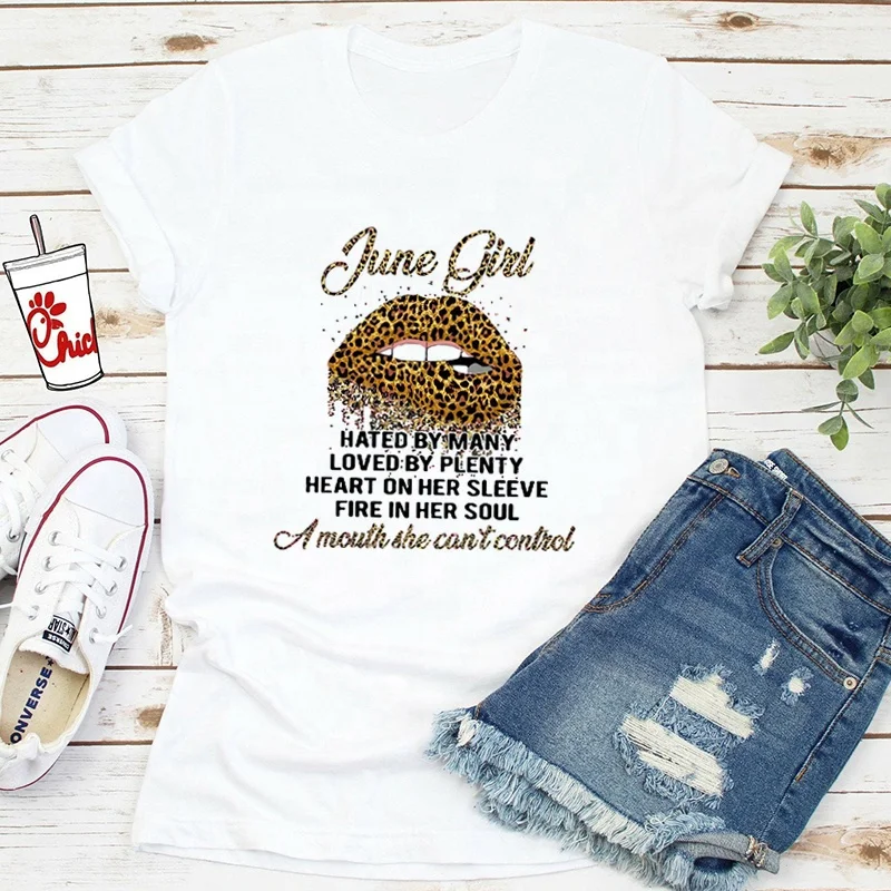 

Women T Shirt Fashion Tshirt June Girl Top Tee Lips Version Women T-shirt, Picture