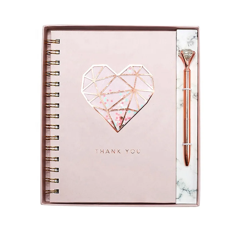 

Custom Printing Personalized Rose Gold Foil Pink A5 Hardcover Spiral Journal Notebooks with Pen