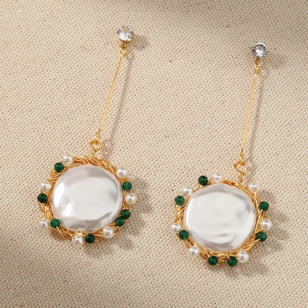 

New classic retro ladies earrings long simple flat white pearl earrings drop female, Luxury