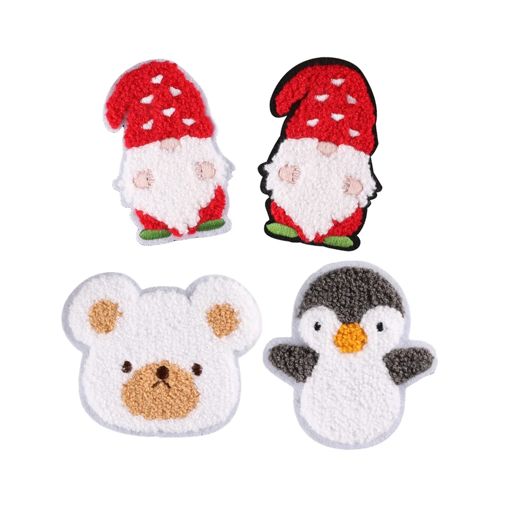 

hot sale santa claus penguin bear design sew on christmas chenille patch for diy bag clothing accessories