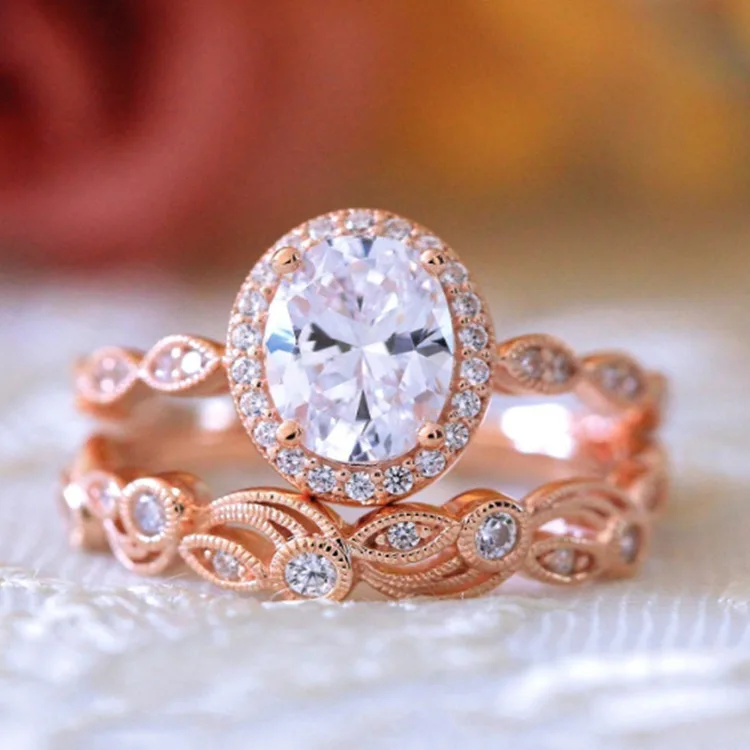 

Fashion dubai 14k gold plated jewelry zirconia wedding ring set luxury cute set ring