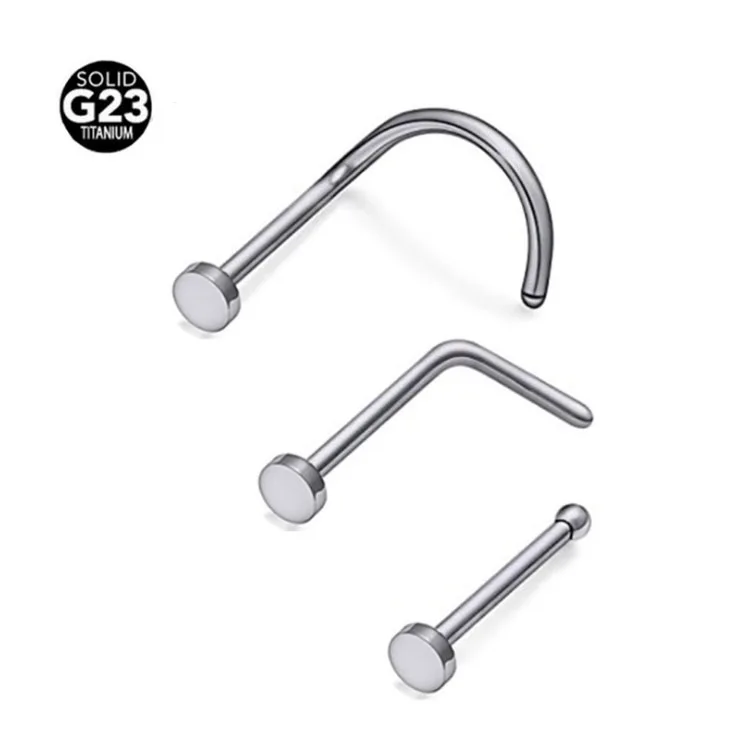 

Yeach 20G ASTM F136 G23 titanium bone L-bend screw flat top nose rings nose hoop ring stainless steel body piercing jewelry