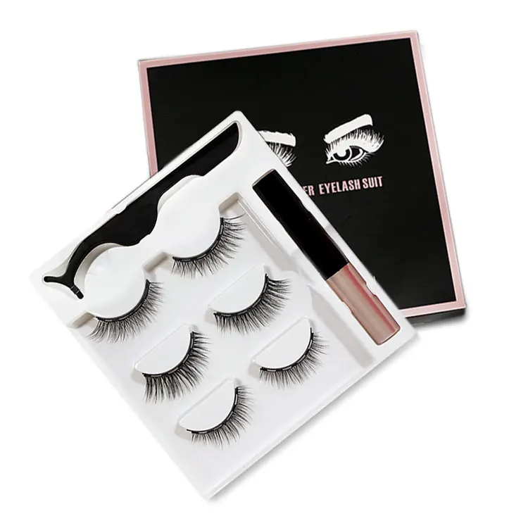 

Wholesale Luxury 5 Magnets Full Strip Lashes 3 Pairs Handmade Magnetic Eyelashes Set with Eyeliner Accept Customized Logo 0.15mm