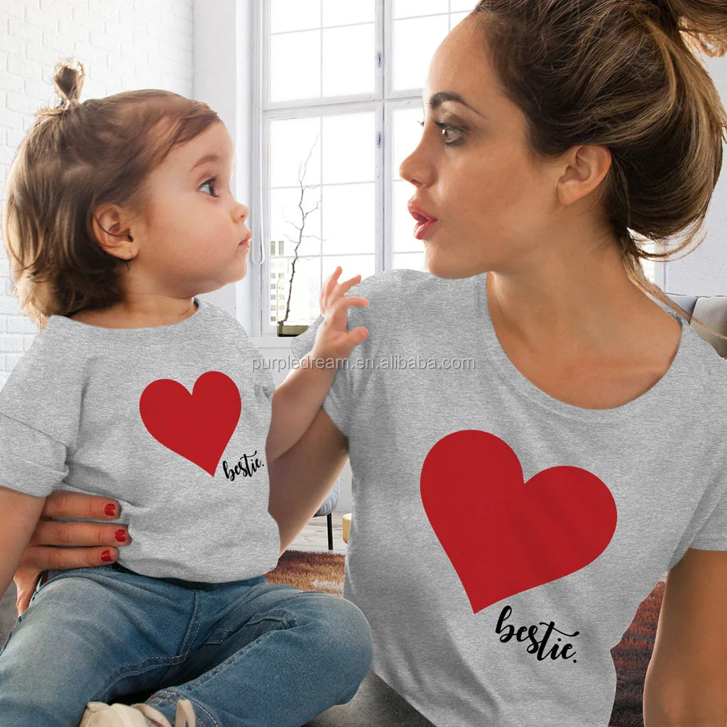 
Amazon Hot Selling Clothes Family Matching Clothing Hearted Print Summer T-shirt For Mother Daughter 