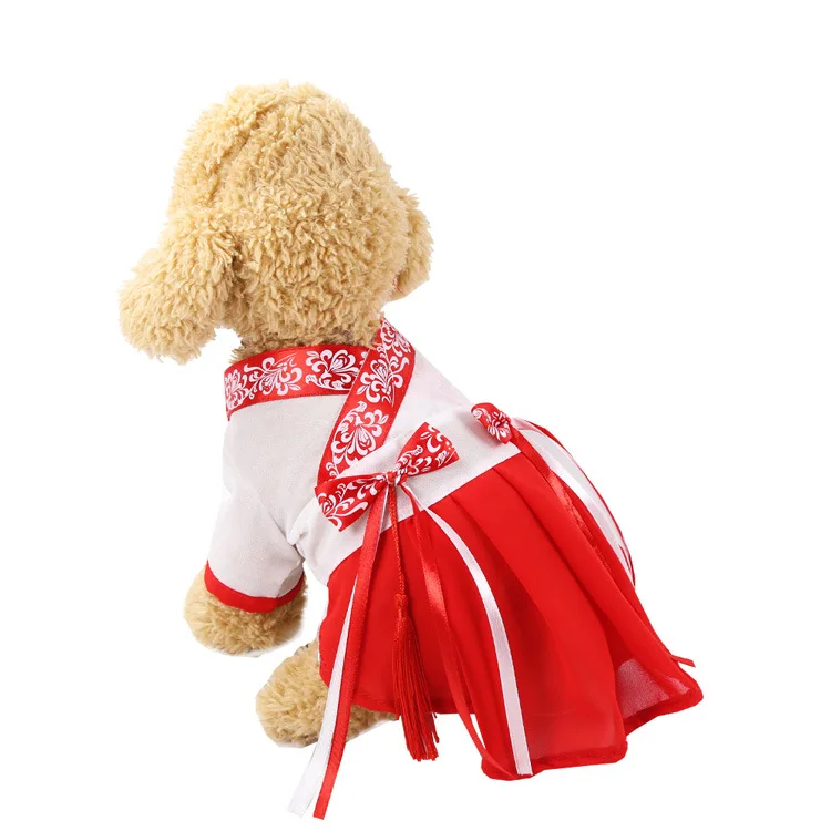 

2021 Spring Pet chinese red hanfu skirt Animal Pet Apparel, Many colors