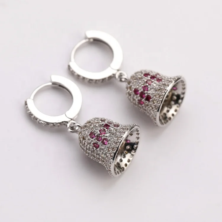 

Merry Christmas Symbol Gift Unique Chunky White Gold Hoop Bell Earrings for Women Gift Jewellery, Picture shows