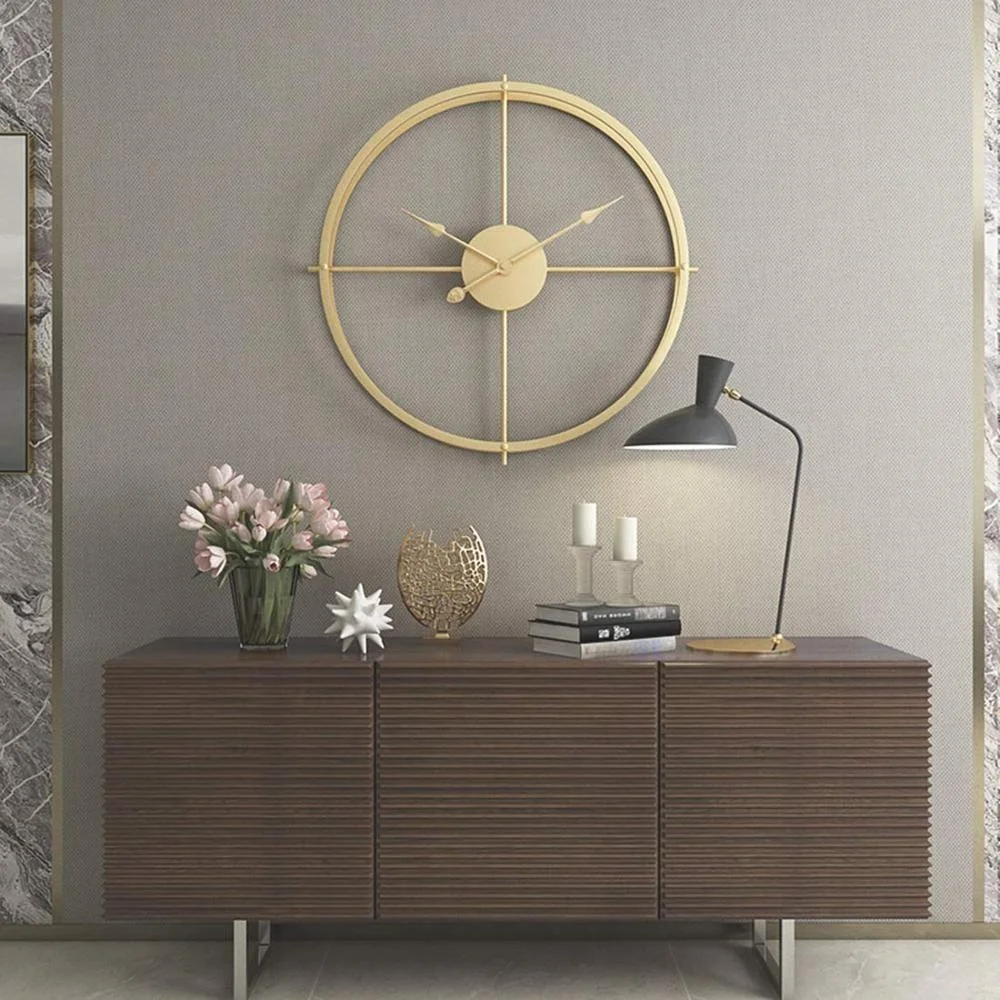 Silent Modern Art Decorative Wall Clock Rustic Metal for Living Room