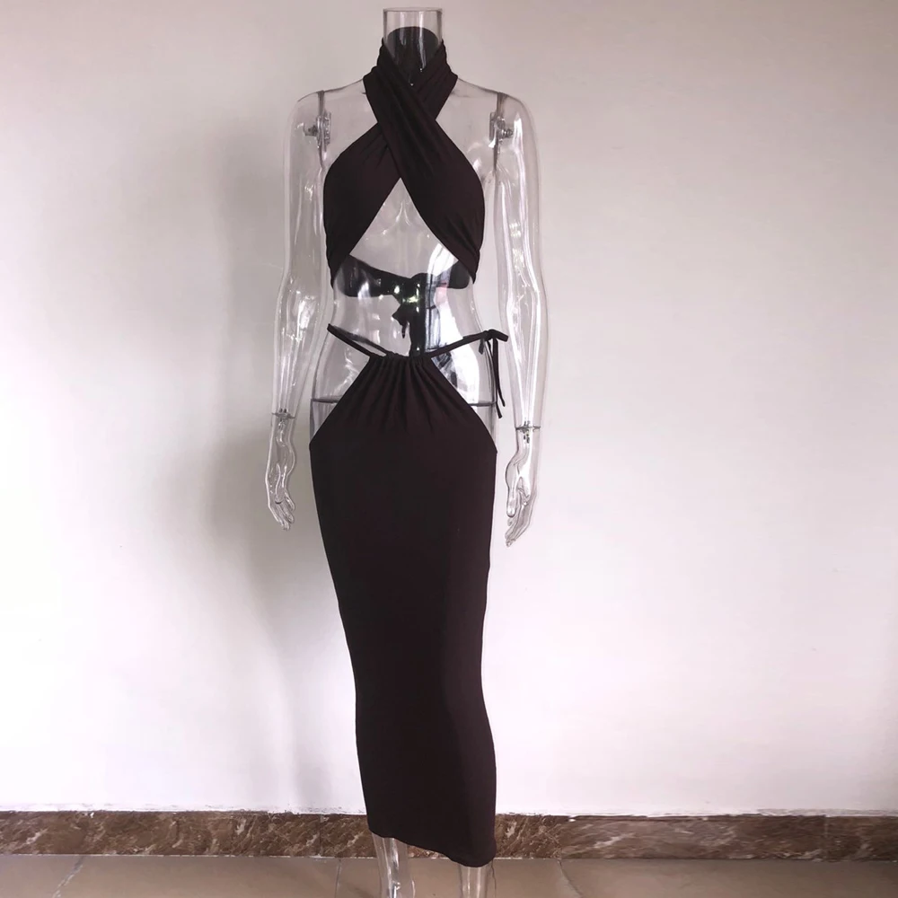 
8115 Clothing Sexy Straps Crop Top And Slit Maxi Skirt Casual Midi Dresses 