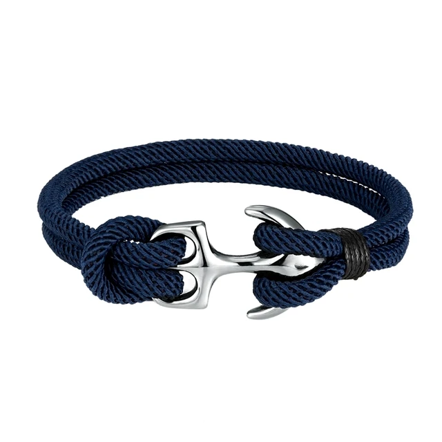 

2021 newest custom stainless steel anchor nylon rope bracelet men