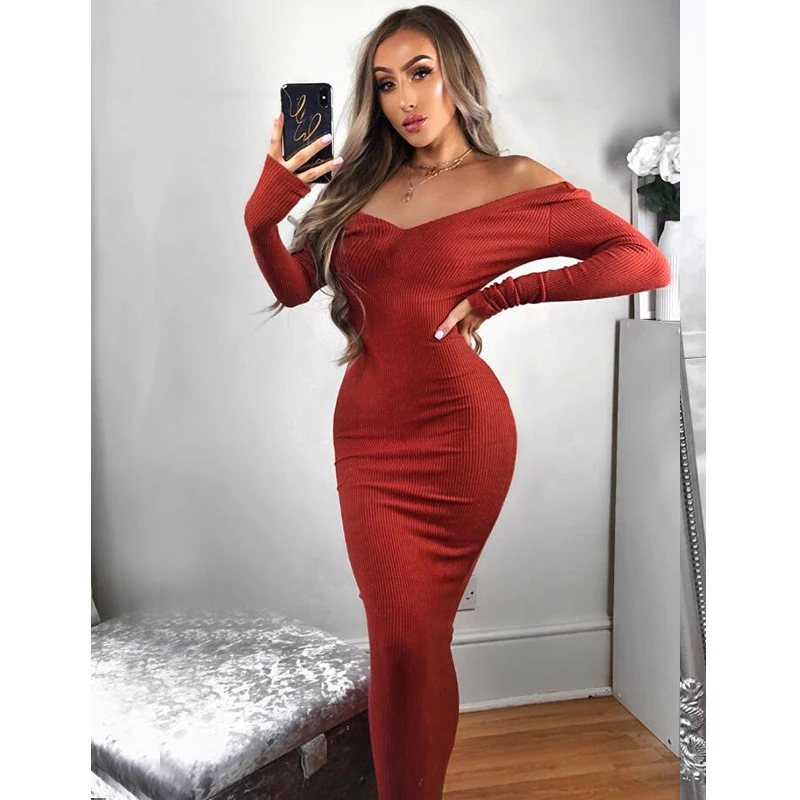 

Free Shipping Autumn&Winter Fashion Women Deep V Knit Pullover Sweater Dress