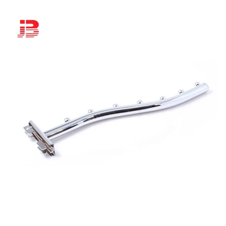 Supermarket retail stores metal chrome waterfall display hooks for slotted channel factory