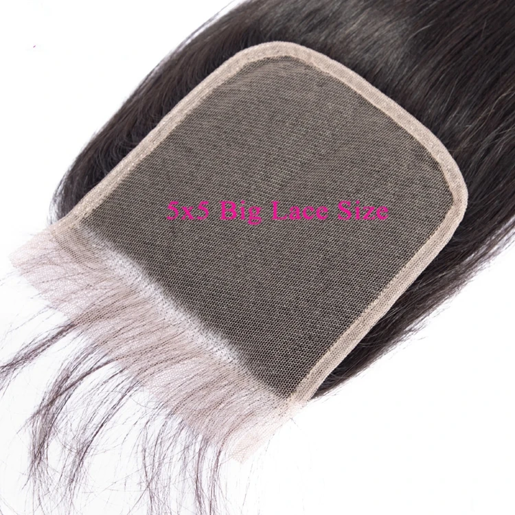 

Straight 5x5 Lace Closure Big Size Pre Plucked With Baby Hair Natural Hairline Brazilian Remy Human Hair 5*5 Closure