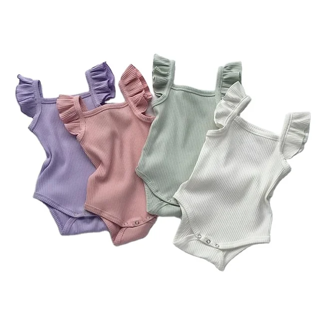 Summer Baby boy Girls Outfits Ribbed Flutter onesie Sleeveless ribbed onesie Bodysuits, Accept customers color