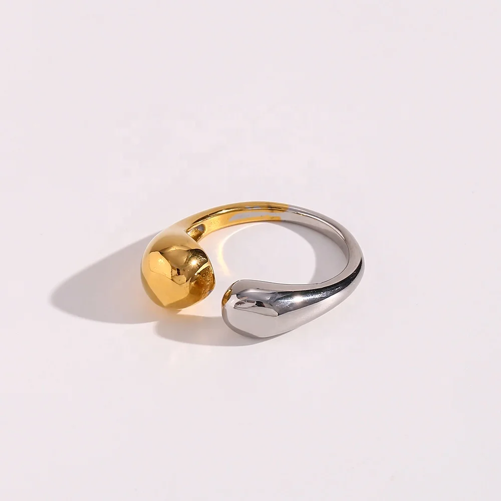 

Drop Ship Minimalist 18K Gold Plated Open Design Water Drop Shape Adjustable Rings Jewelry Women