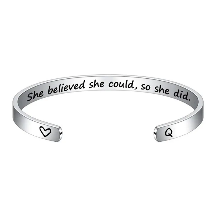 

Stainless Steel Bangle Engraved 'she believed she could so she did' Bracelets For Men Women Jewelry Custom OEM, Rose gold/silver/black/gold