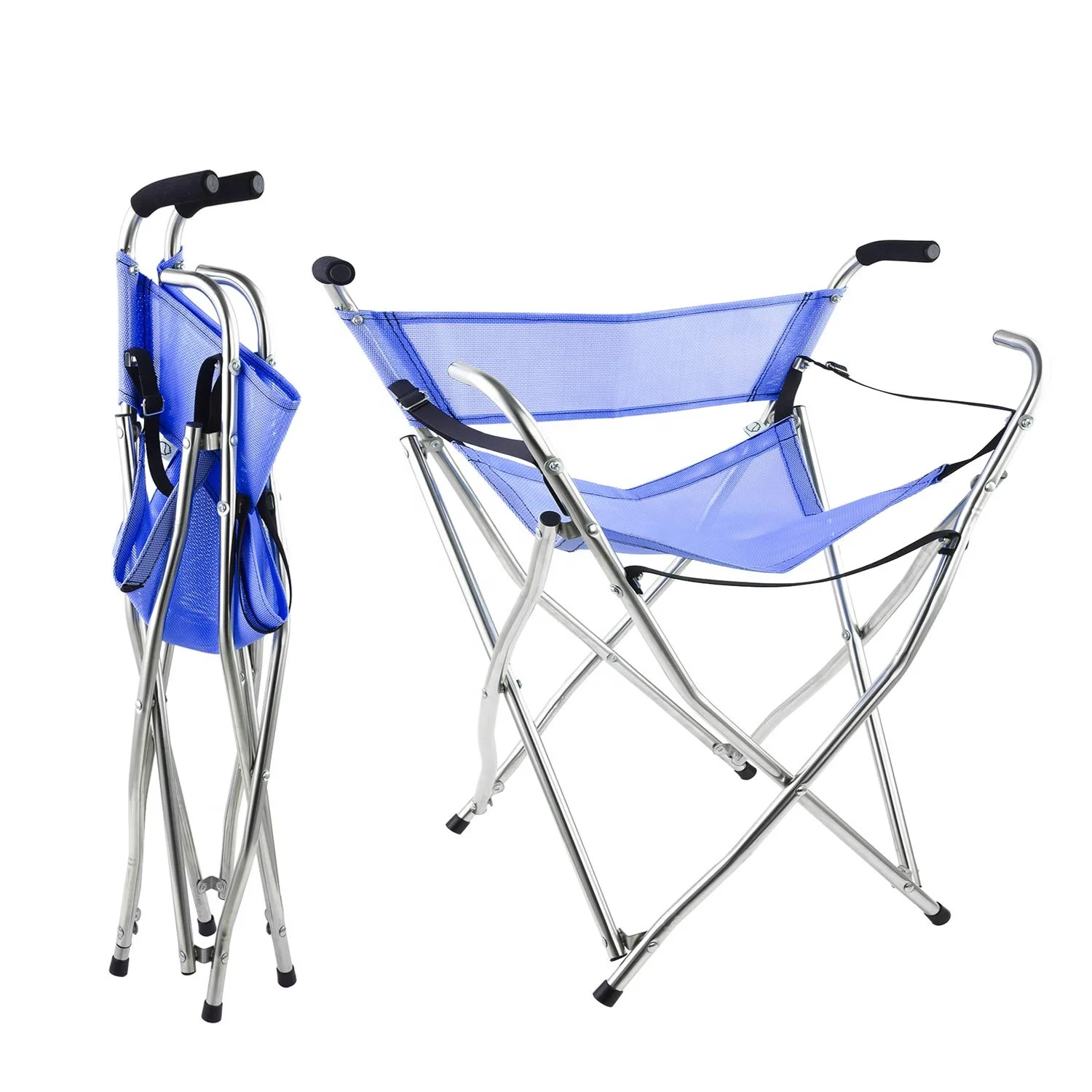 

Folding Cane Chair Portable Walking Stick with Stool Camping Hiking Quadripod Seat