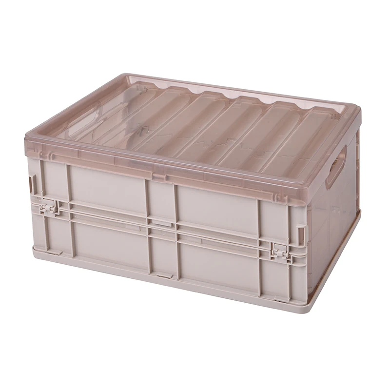 

PP transparent plastic collapsible basket clothes snacks toiletries folding storage case box bins with lid, Khaki, green,pink