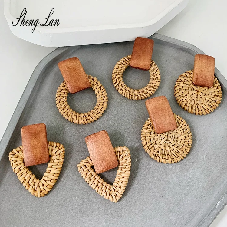 

Shenglan trending jewelry 2021 Wooden Earrings Fashion Geometric Statement Earrings For Women Earring Jewelry, Picture shows