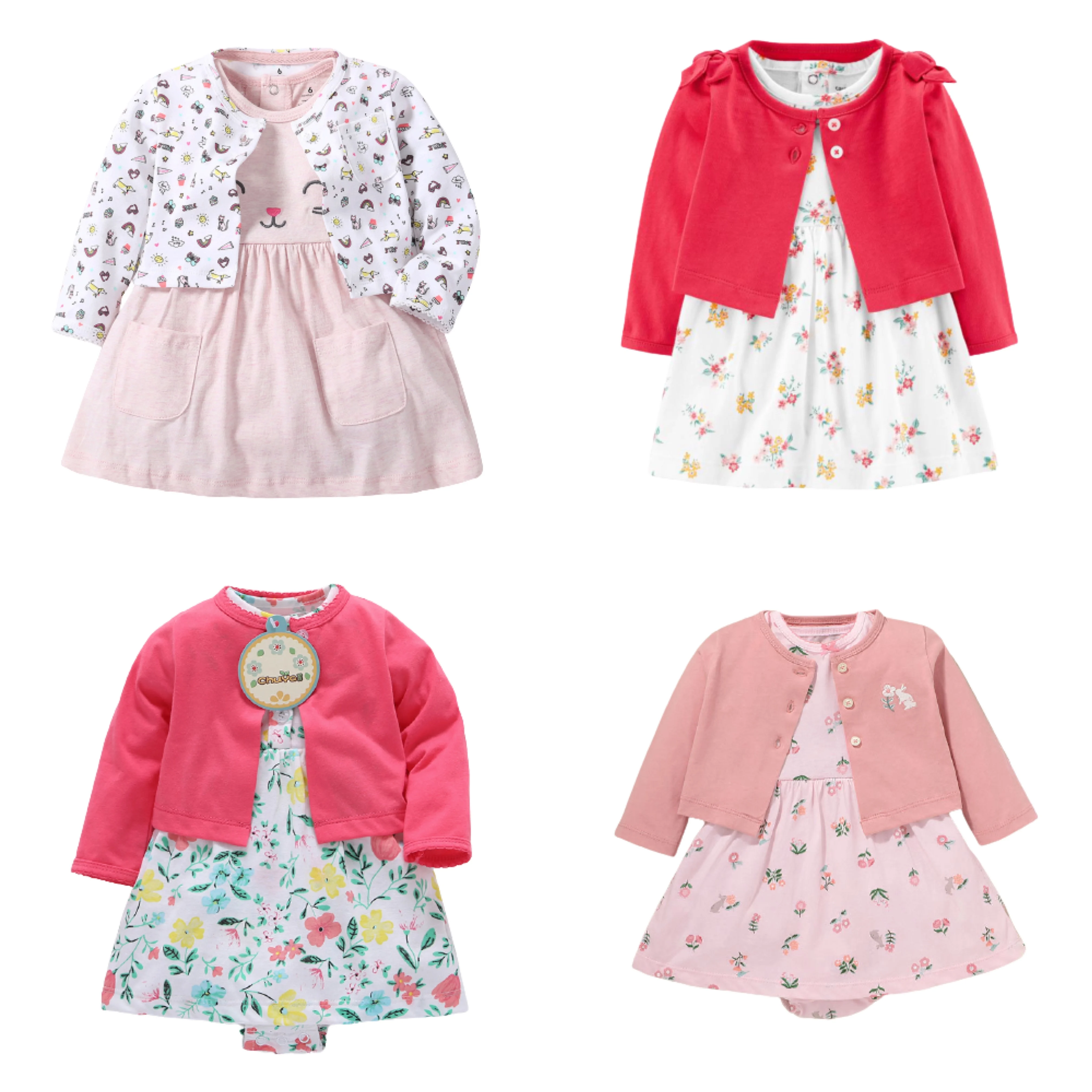 

2021 New Fashion Spring Autumn Infant Girls Short Sleeveless Romper Dress Long Sleeve Coat 2 Piece Suit Newborn Baby Dress