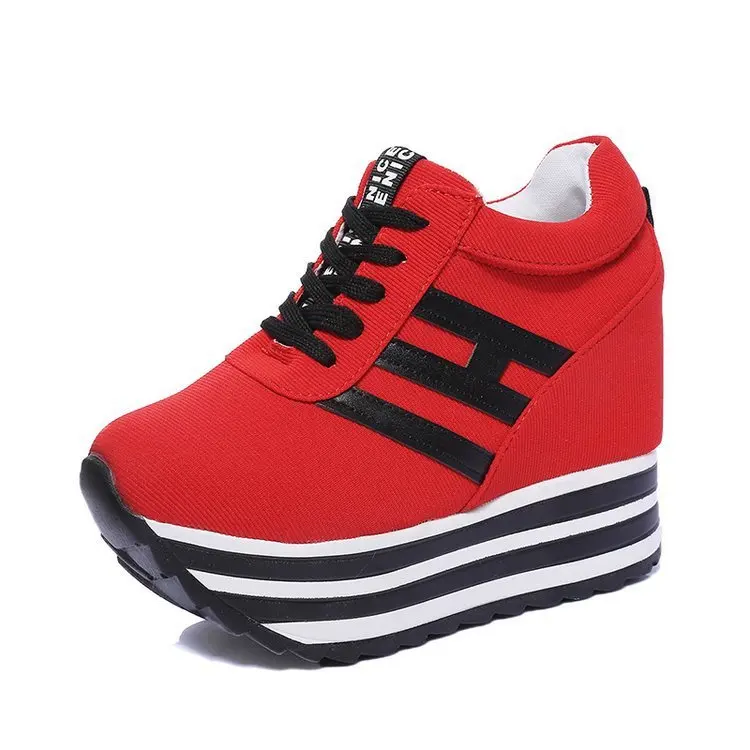 

Wholesale colorful high heel sports running platform red fashion slip on wedge casual shoes women sneakers