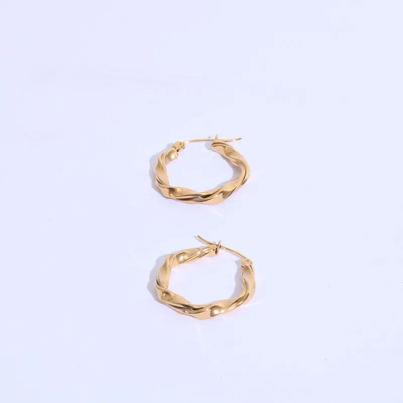 

New Trendy 18K Gold Plated Twisted Simple Hoop Earrings Stainless Steel Jewelry Wholesale