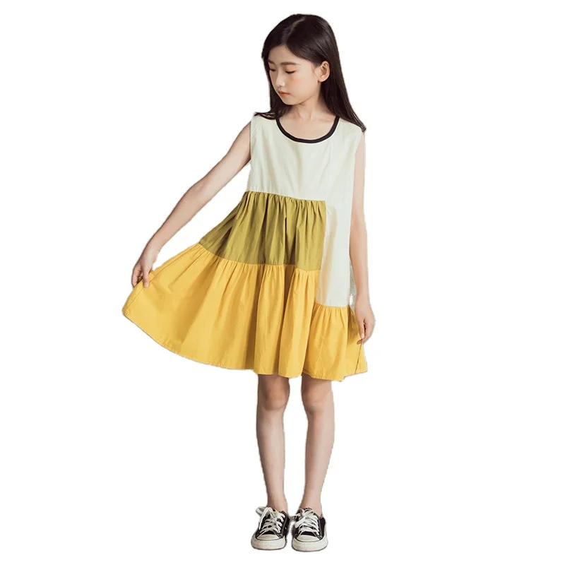 

Girls dress summer 2020 new big kids Korean girl cotton stitching princess dress