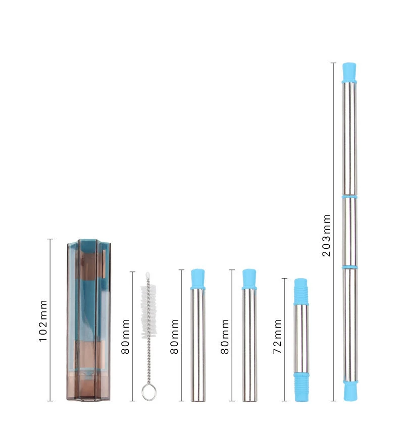 

Hongda 304 Portable Foldable Reusable Drinking Straws Metal Telescopic Straws Stainless Steel Straws Set, Gray purple blue yellow