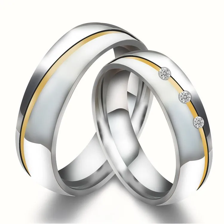 

Wholesale couple stainless steel pair ring gold-plated wire diamond ring wedding jewelry ring