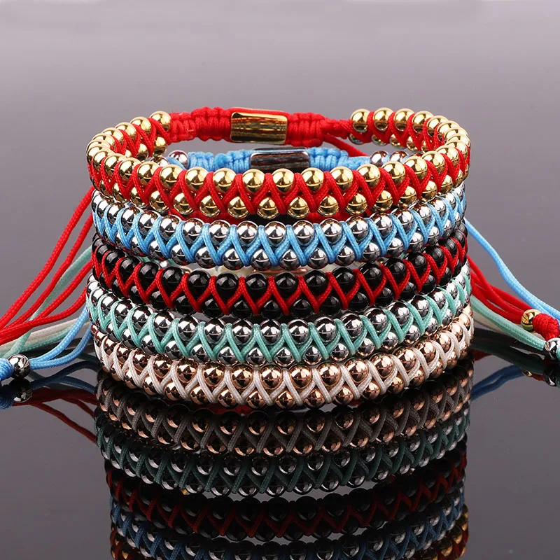 

High Quality New Color Cord Braided Stainless Steel Beads Custom Logo Macrame Friendship Adjustable Bracelet Women Men