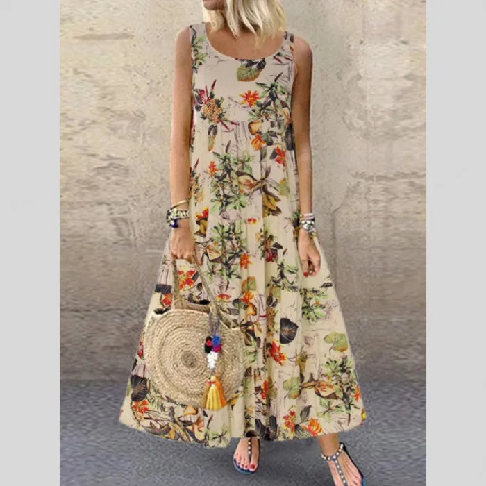 

S 5xl Plus Size Summer Boho Dress Vintage Floral Print Sleeveless Long Maxi Dress Women Robe Female 2020 Vestidos Y12710