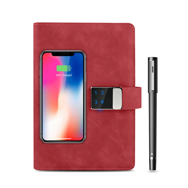 

High quality customizable A5 Leather rocketbook everlast reusable smart wireless powerbank notebook with digital lock, Black, orange, dark blue, sky blue, brwon, green