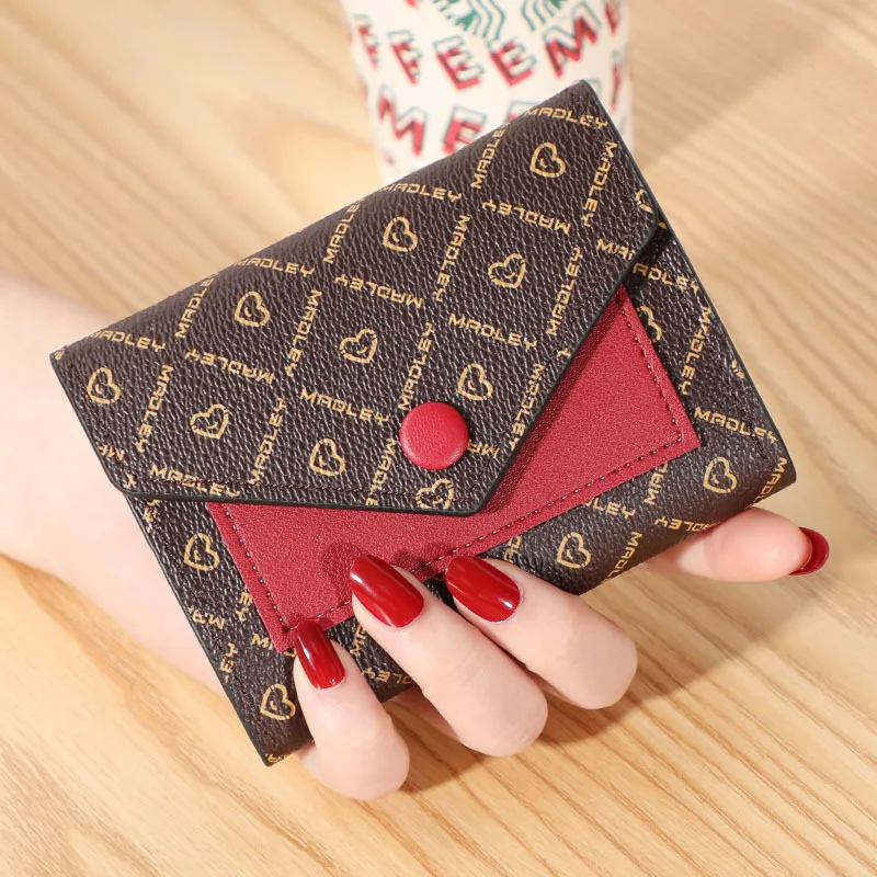 

2021 New Multi-function Color Matching Short Wallet Women Fashion PU Leather Purse and Handbags Coin Purse, 6 colors