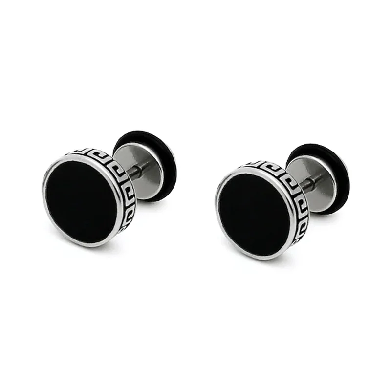 

Men's Onyx Stud Earring Classic Boyfriend flat back Charm Simple Cool Stainless Steel Earrings Jewelry Causal Hot sale