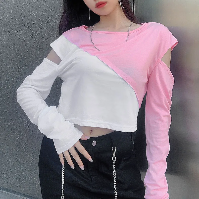 

2020 new arrivals autumn fashion sexy contrast color women long sleeves tops